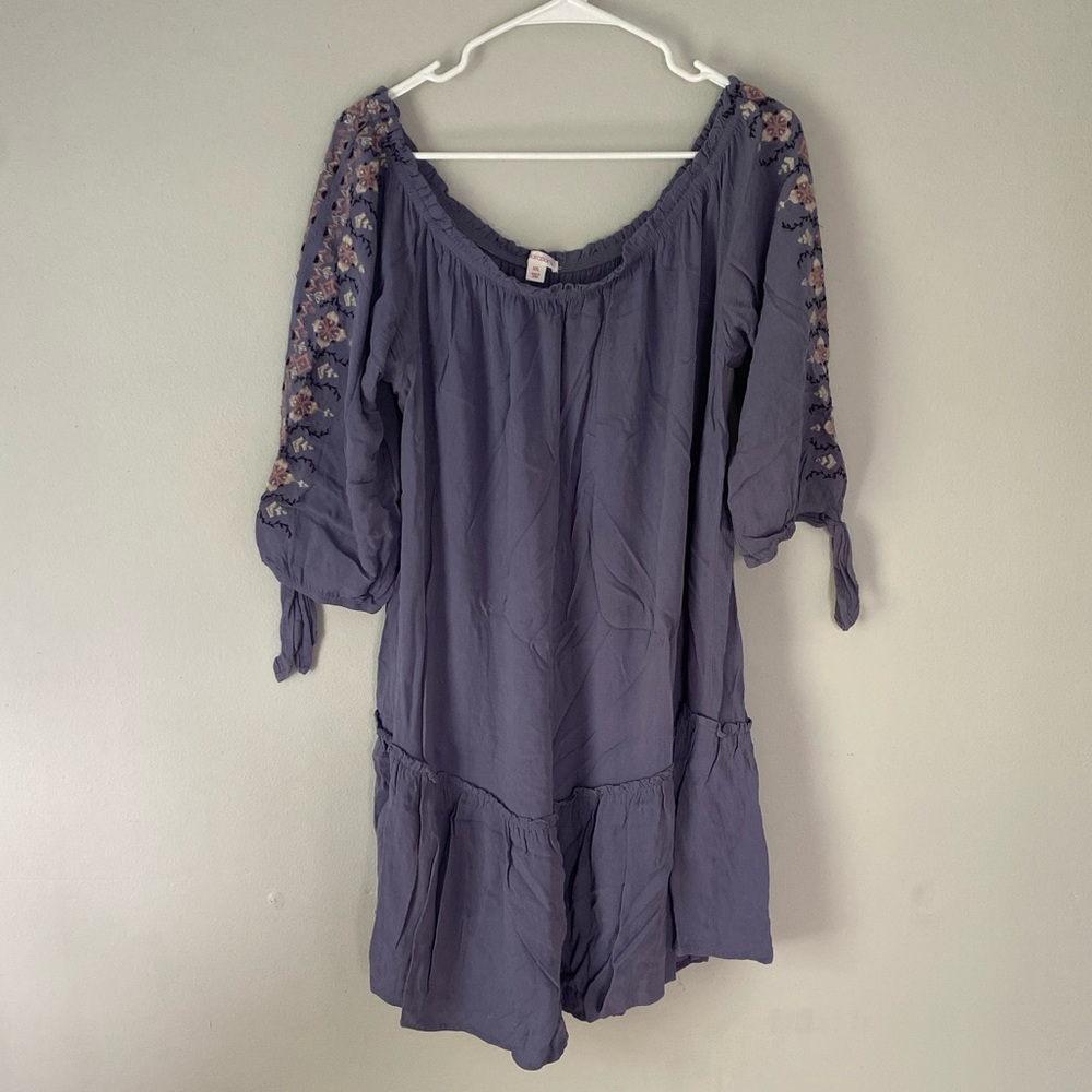Womens purple off-the-shoulder embroidered dress